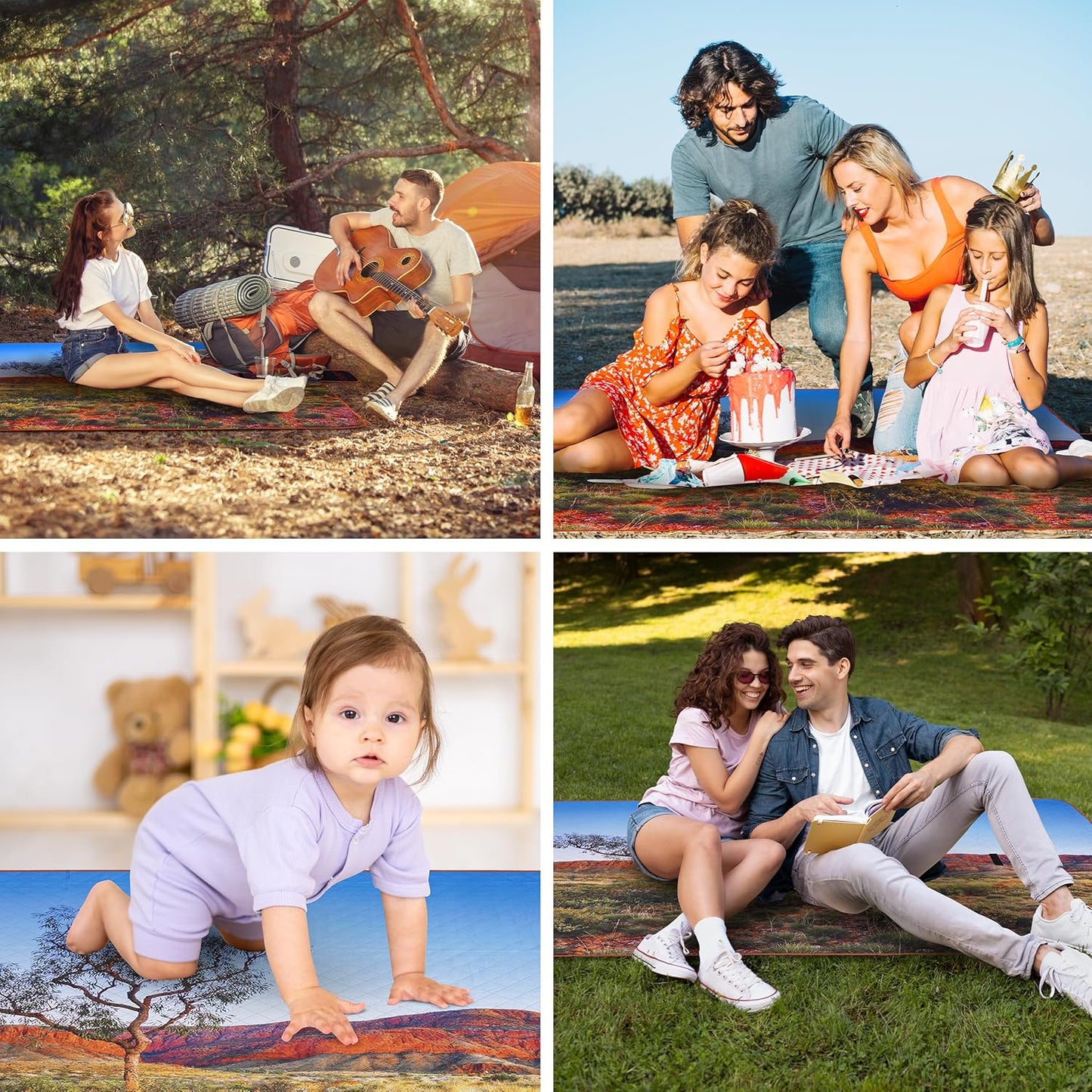 Outback Mate XLarge Family Picnic Rug Waterproof, Machine Washable, Foldable, 3 Layer Comfort. Perfect as Travel Blanket or Outdoor Picnic Mat. Ideal for Families 2.4mx2.0m Unique Australian Print